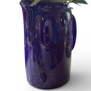 McCoy Pitcher Cobalt Blue Pottery Glazed Medium Juice Spout Chunky  Kitchen USA